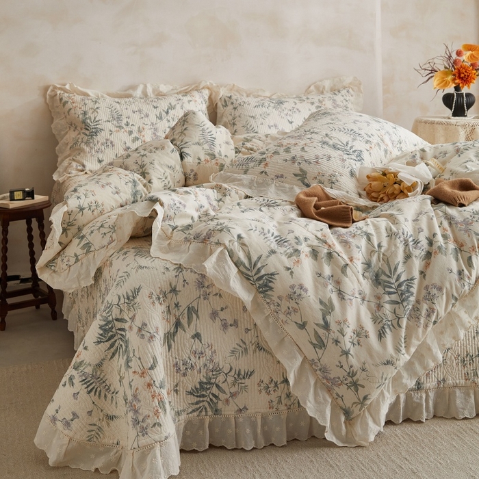 91家纺网 家纺一手货源 找家纺 源舜家纺 2026新款全棉镂空花边天丝棉麻床盖款四件套 微遥