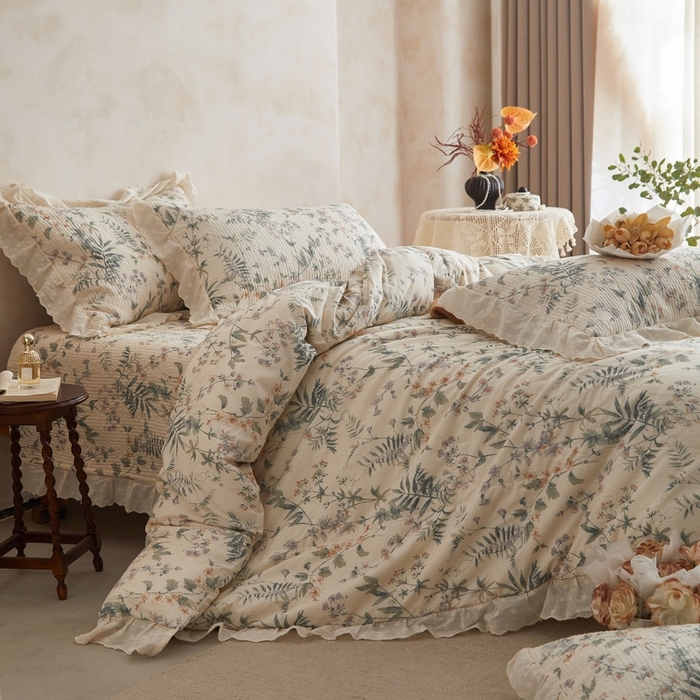 91家纺网 家纺一手货源 找家纺 源舜家纺 2026新款全棉镂空花边天丝棉麻床盖款四件套 微遥