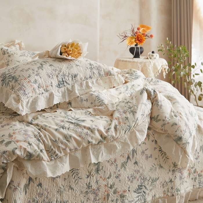 91家纺网 家纺一手货源 找家纺 源舜家纺 2026新款全棉镂空花边天丝棉麻床盖款四件套 微遥