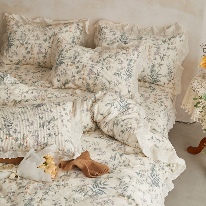 91家纺网 家纺一手货源 找家纺 源舜家纺 2026新款全棉镂空花边天丝棉麻床盖款四件套 微遥