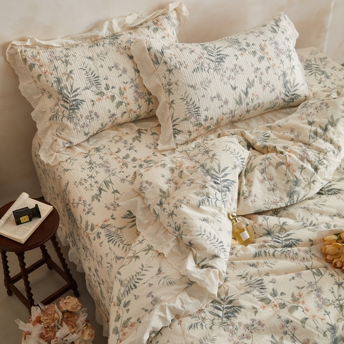 91家纺网 家纺一手货源 找家纺 源舜家纺 2026新款全棉镂空花边天丝棉麻床盖款四件套 微遥