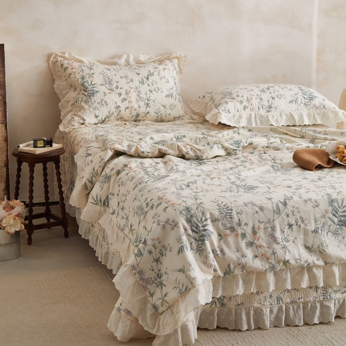 91家纺网 家纺一手货源 找家纺 源舜家纺 2026新款全棉镂空花边天丝棉麻床盖款四件套 微遥