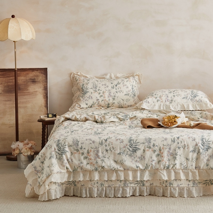 91家纺网 家纺一手货源 找家纺 源舜家纺 2026新款全棉镂空花边天丝棉麻床盖款四件套 微遥