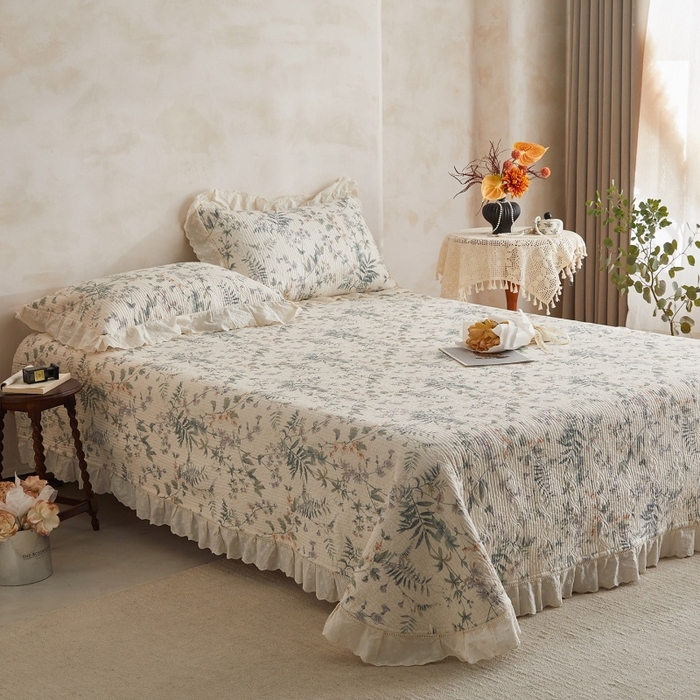 91家纺网 家纺一手货源 找家纺 源舜家纺 2026新款全棉镂空花边天丝棉麻床盖款四件套 微遥