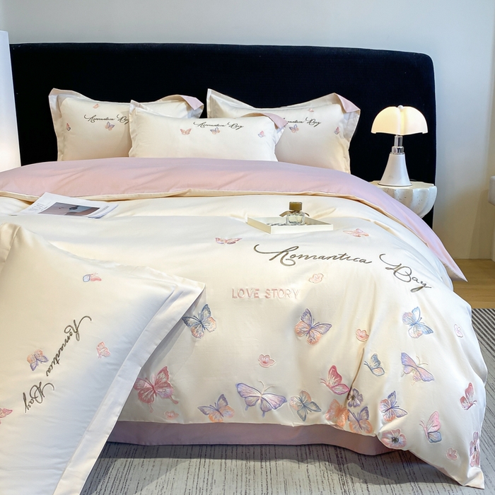 91家纺网 家纺一手货源 找家纺 （总）欣宜家纺 2025新款纯棉全棉长绒棉刺绣绣花高端礼盒蝶梦园系列四件套