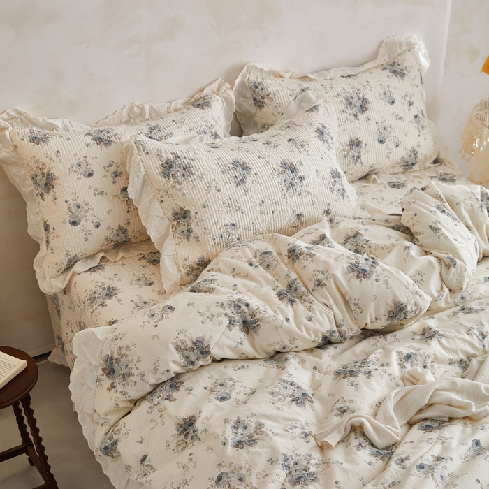 91家纺网 家纺一手货源 找家纺 源舜家纺 2026新款全棉镂空花边天丝棉麻床盖款四件套 心上玫瑰