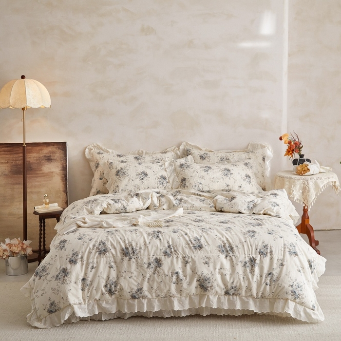 91家纺网 家纺一手货源 找家纺 源舜家纺 2026新款全棉镂空花边天丝棉麻床盖款四件套 心上玫瑰