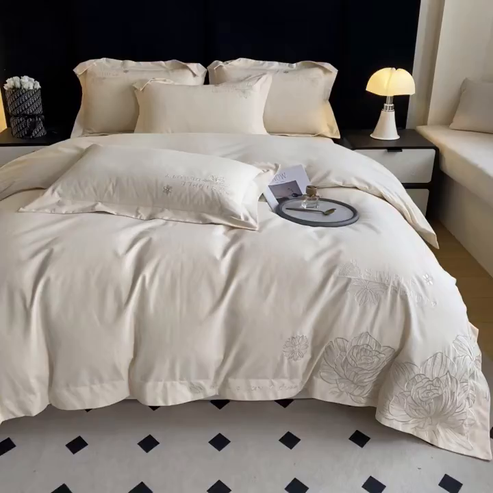 91家纺网 家纺一手货源 找家纺 （总）欣宜家纺 2025新款纯棉全棉长绒棉磨毛不掉毛刺绣绣花四件套-赫尔系列