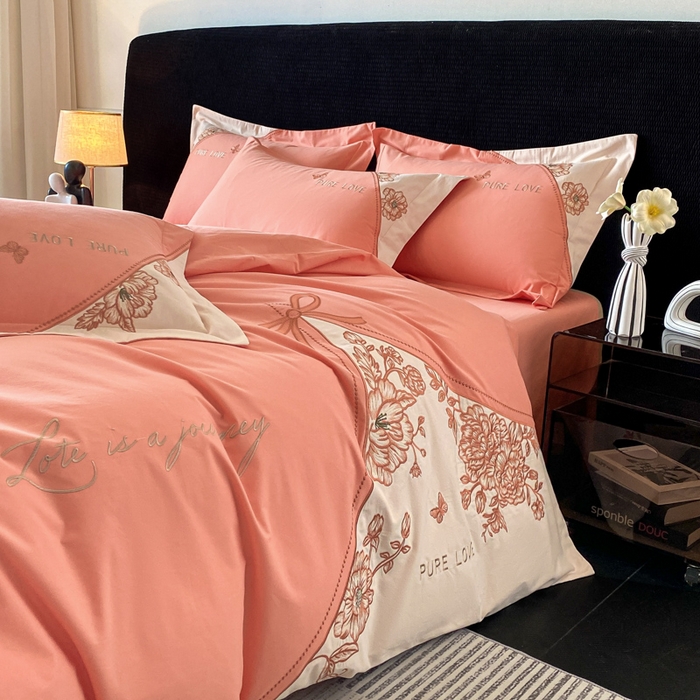 91家纺网 家纺一手货源 找家纺 欣宜家纺 2025新款纯棉全棉长绒棉磨毛不掉毛四件套高端礼盒-罗德岛系列 爱玛橙