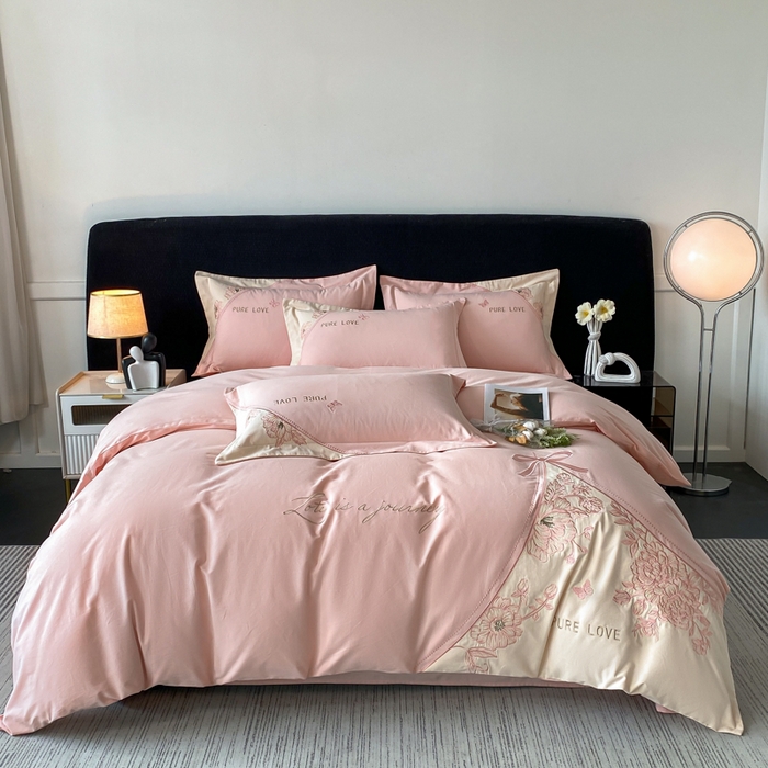 欣宜家纺 2025新款纯棉全棉长绒棉磨毛不掉毛四件套高端礼盒-罗德岛系列 轻奢粉