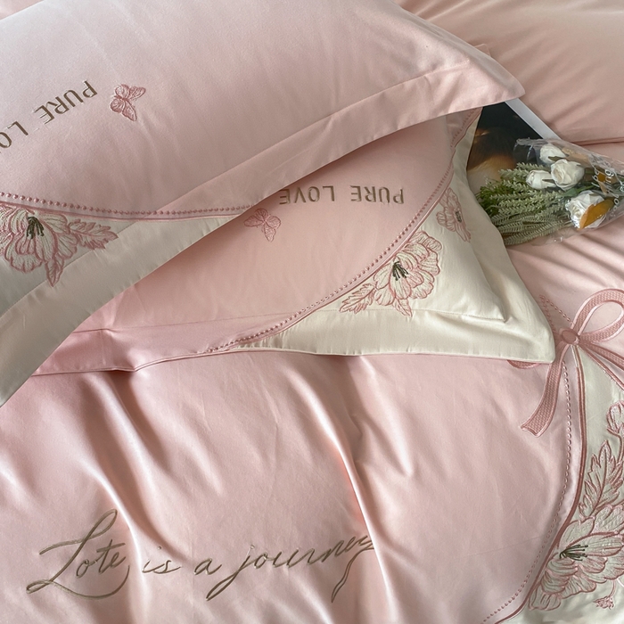 91家纺网 家纺一手货源 找家纺 欣宜家纺 2025新款纯棉全棉长绒棉磨毛不掉毛四件套高端礼盒-罗德岛系列 轻奢粉