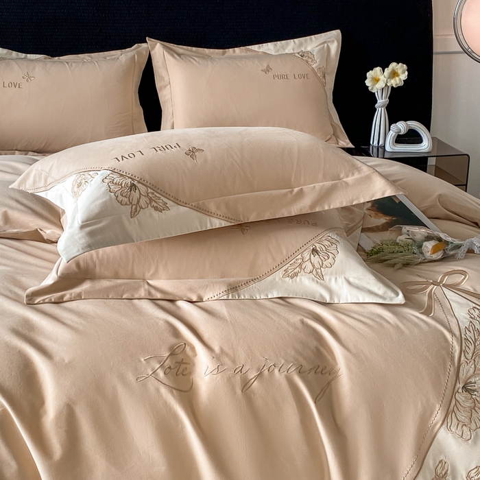 91家纺网 家纺一手货源 找家纺 欣宜家纺 2025新款纯棉全棉长绒棉磨毛不掉毛四件套高端礼盒-罗德岛系列 香槟