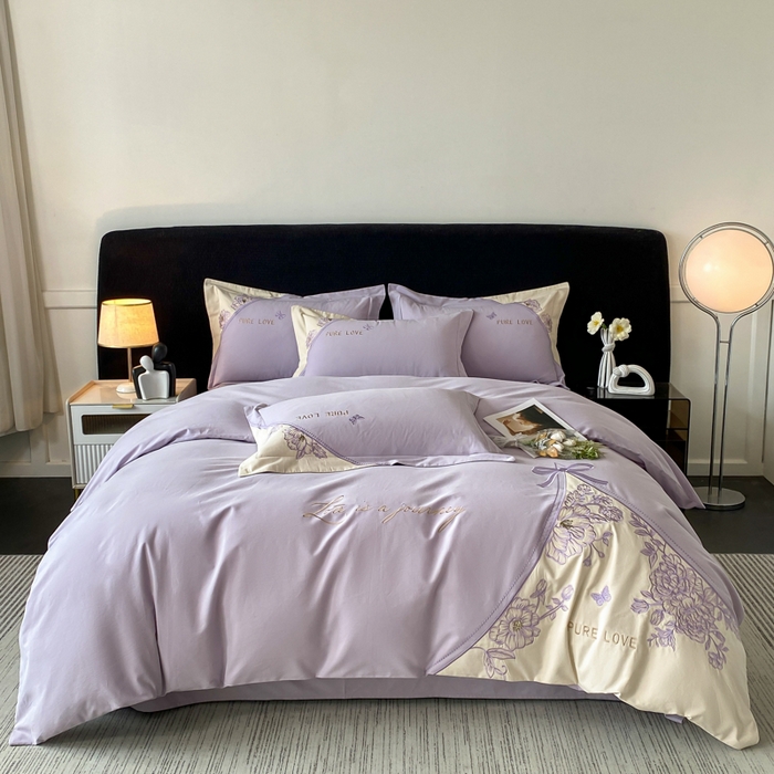 欣宜家纺 2025新款纯棉全棉长绒棉磨毛不掉毛四件套高端礼盒-罗德岛系列 香芋紫