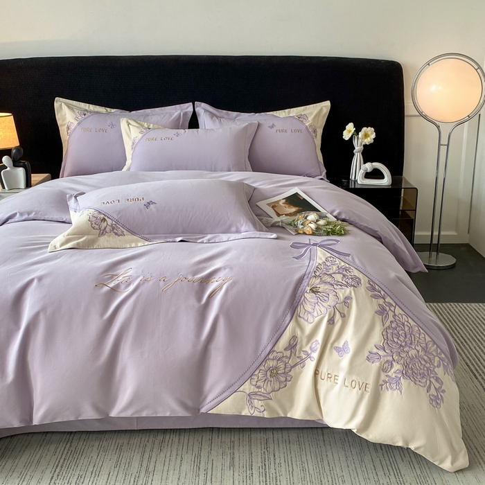 91家纺网 家纺一手货源 找家纺 欣宜家纺 2025新款纯棉全棉长绒棉磨毛不掉毛四件套高端礼盒-罗德岛系列 香芋紫