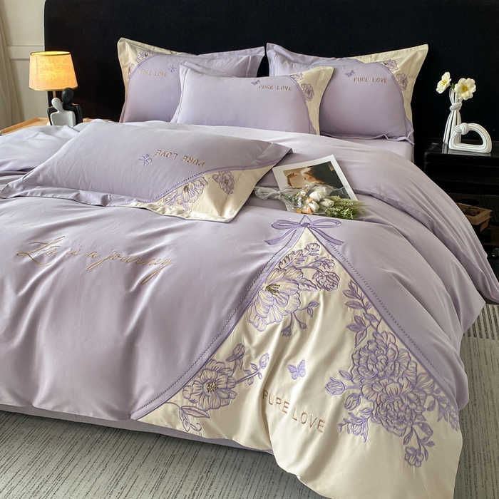 91家纺网 家纺一手货源 找家纺 欣宜家纺 2025新款纯棉全棉长绒棉磨毛不掉毛四件套高端礼盒-罗德岛系列 香芋紫