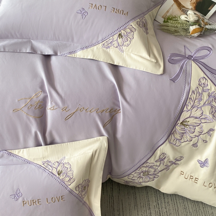 91家纺网 家纺一手货源 找家纺 欣宜家纺 2025新款纯棉全棉长绒棉磨毛不掉毛四件套高端礼盒-罗德岛系列 香芋紫