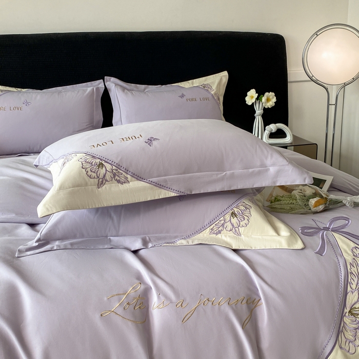 91家纺网 家纺一手货源 找家纺 欣宜家纺 2025新款纯棉全棉长绒棉磨毛不掉毛四件套高端礼盒-罗德岛系列 香芋紫