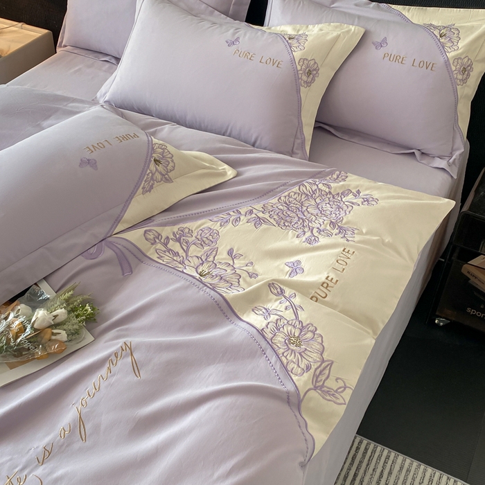 91家纺网 家纺一手货源 找家纺 欣宜家纺 2025新款纯棉全棉长绒棉磨毛不掉毛四件套高端礼盒-罗德岛系列 香芋紫