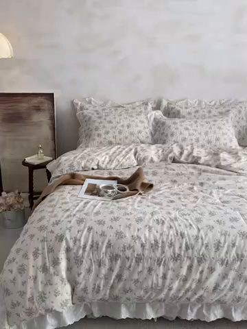 91家纺网 家纺一手货源 找家纺 源舜家纺 2026新款全棉镂空花边天丝棉麻床盖款四件套 空山雨后