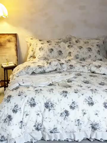 91家纺网 家纺一手货源 找家纺 源舜家纺 2026新款全棉镂空花边天丝棉麻床盖款四件套 心上玫瑰