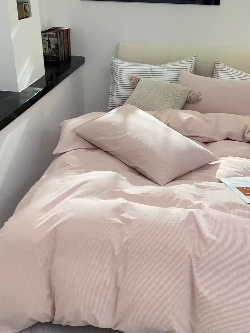 91家纺网 家纺一手货源 找家纺 （总）柠萌家居 2026新款色织水洗棉四件套单被套