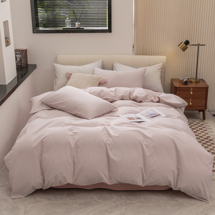 91家纺网 家纺一手货源 找家纺 柠萌家居 2021新款全棉色织水洗棉床品四件套 绅士灰