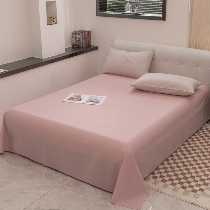 91家纺网 家纺一手货源 找家纺 柠萌家居 2026新款色织水洗棉四件套单被套 粉极细条