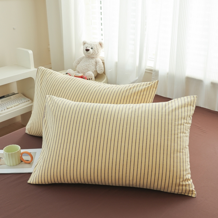 91家纺网 家纺一手货源 找家纺 柠萌家居 2026新款色织水洗棉四件套单被套 黄咖条