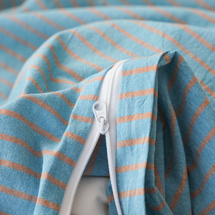 91家纺网 家纺一手货源 找家纺 柠萌家居 2026新款色织水洗棉四件套单被套 蓝咖条