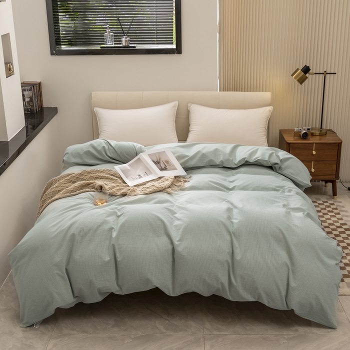 91家纺网 家纺一手货源 找家纺 柠萌家居 2026新款色织水洗棉四件套单被套 绿极细条