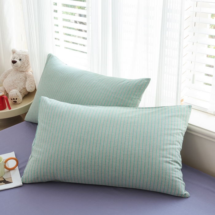 91家纺网 家纺一手货源 找家纺 柠萌家居 2026新款色织水洗棉四件套单被套 绿紫条