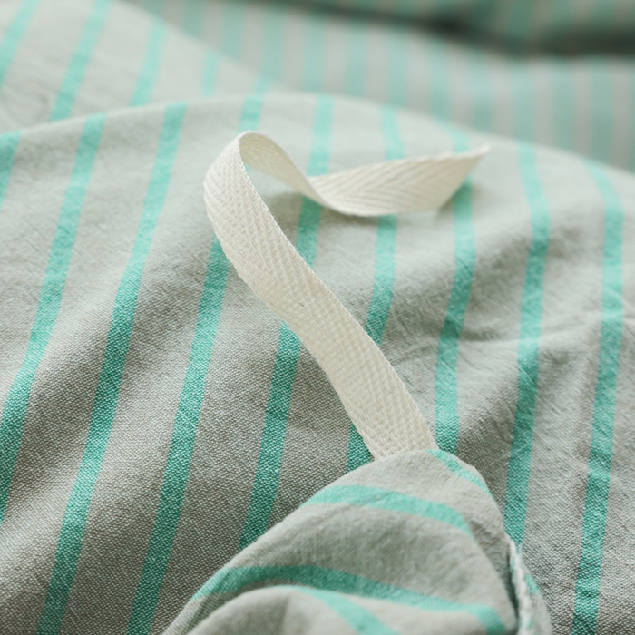 91家纺网 家纺一手货源 找家纺 柠萌家居 2026新款色织水洗棉四件套单被套 绿紫条