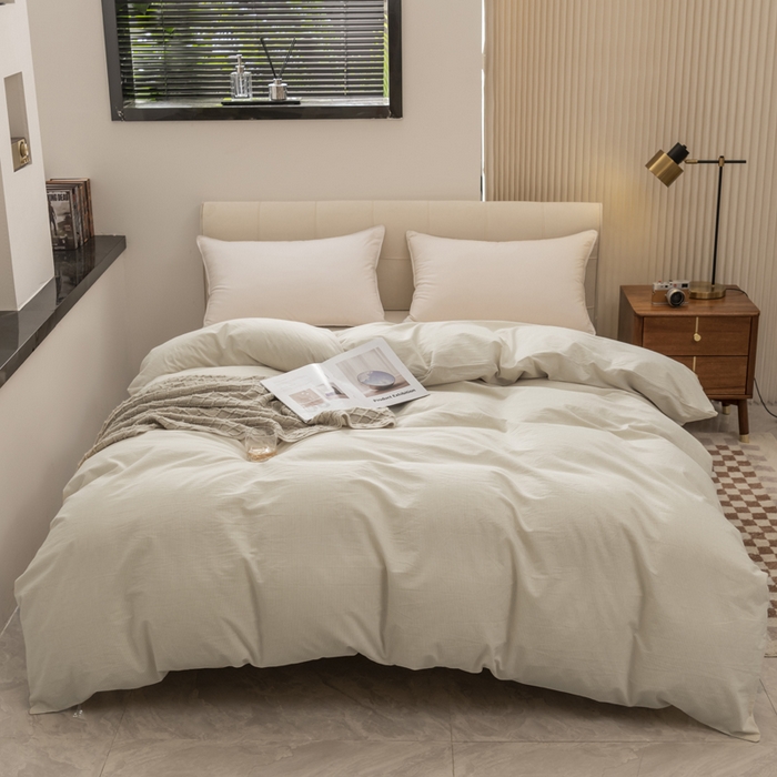 91家纺网 家纺一手货源 找家纺 柠萌家居 2026新款色织水洗棉四件套单被套 米极细条