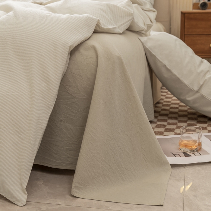 91家纺网 家纺一手货源 找家纺 柠萌家居 2026新款色织水洗棉四件套单被套 米极细条