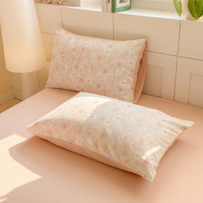 91家纺网 家纺一手货源 找家纺 红淳家纺 2026新款全棉A类双层纱四件套 清桃