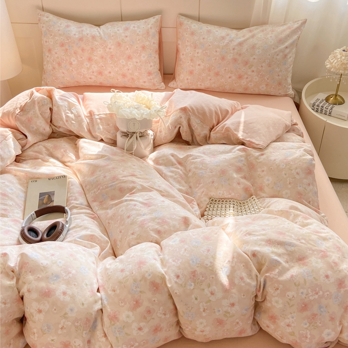 91家纺网 家纺一手货源 找家纺 红淳家纺 2026新款全棉A类双层纱四件套 清桃