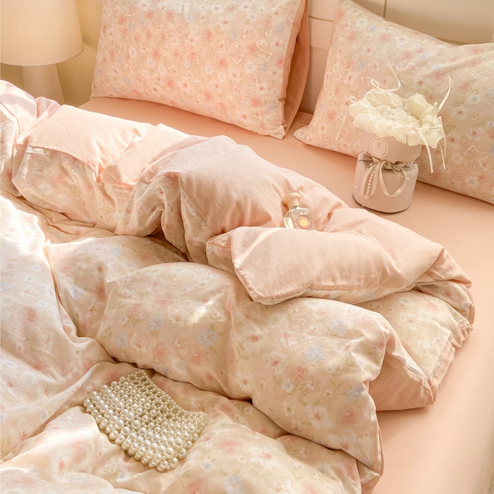 91家纺网 家纺一手货源 找家纺 红淳家纺 2026新款全棉A类双层纱四件套 清桃