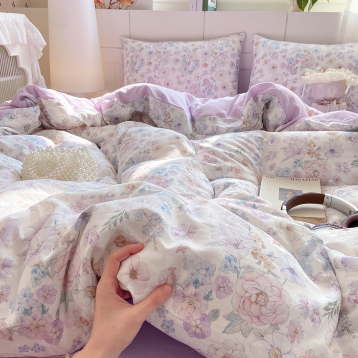 91家纺网 家纺一手货源 找家纺 红淳家纺 2026新款全棉A类双层纱四件套 花漾