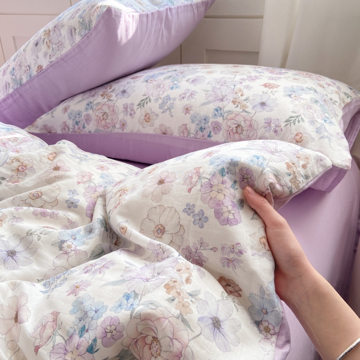 91家纺网 家纺一手货源 找家纺 红淳家纺 2026新款全棉A类双层纱四件套 花漾