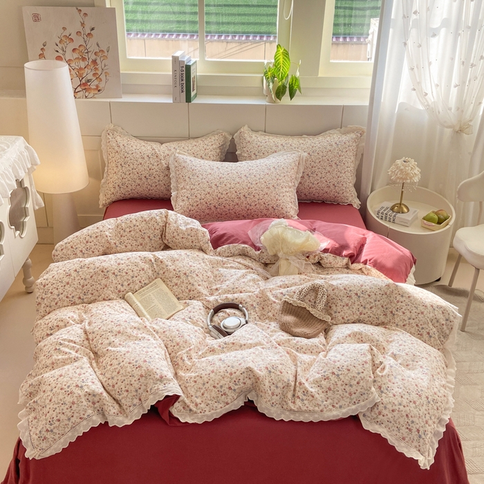 红淳家纺 2026新款全棉A类双层纱四件套 洛神玫瑰