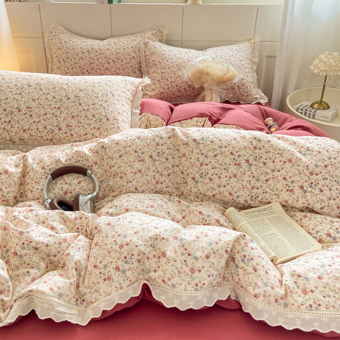 91家纺网 家纺一手货源 找家纺 红淳家纺 2026新款全棉A类双层纱四件套 洛神玫瑰