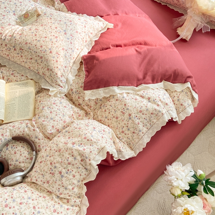 91家纺网 家纺一手货源 找家纺 红淳家纺 2026新款全棉A类双层纱四件套 洛神玫瑰