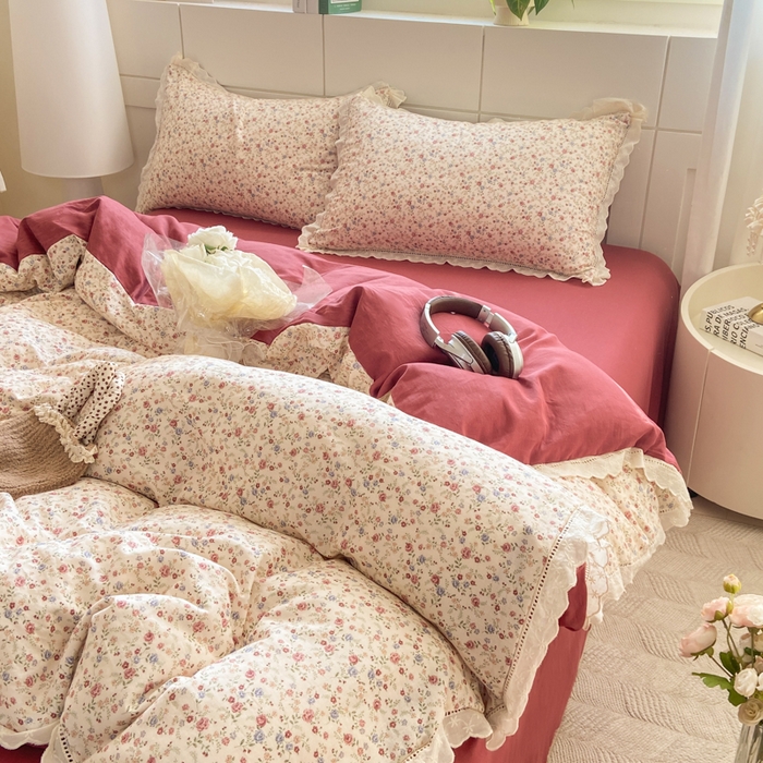 91家纺网 家纺一手货源 找家纺 红淳家纺 2026新款全棉A类双层纱四件套 洛神玫瑰