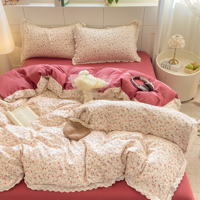 91家纺网 家纺一手货源 找家纺 红淳家纺 2026新款全棉A类双层纱四件套 洛神玫瑰