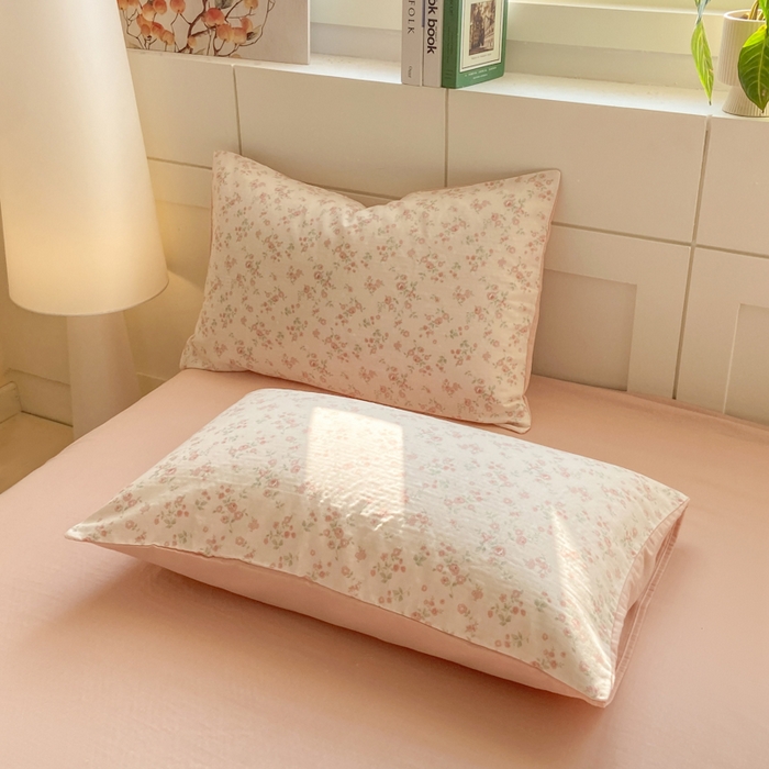 91家纺网 家纺一手货源 找家纺 红淳家纺 2026新款全棉A类双层纱四件套 秘境花园-粉