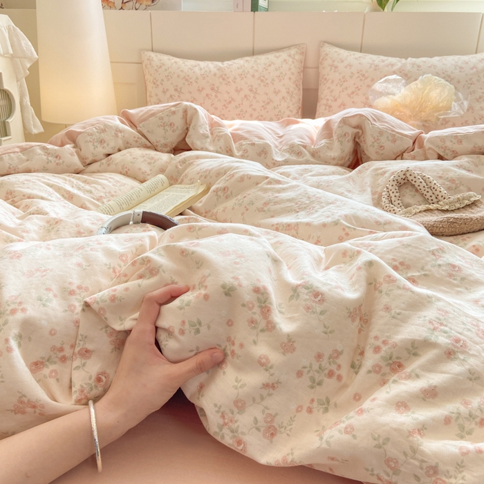 91家纺网 家纺一手货源 找家纺 红淳家纺 2026新款全棉A类双层纱四件套 秘境花园-粉