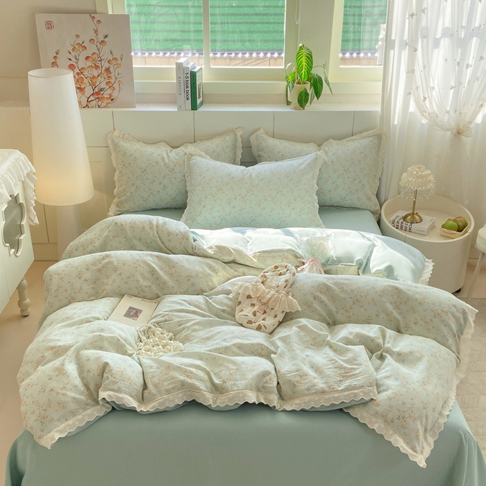 红淳家纺 2026新款全棉A类双层纱四件套 秘境花园-绿