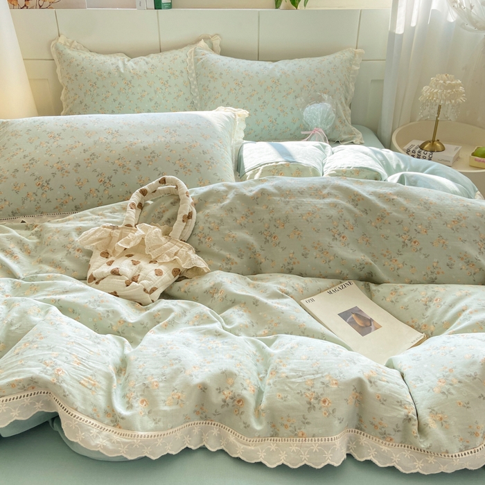 91家纺网 家纺一手货源 找家纺 红淳家纺 2026新款全棉A类双层纱四件套 秘境花园-绿