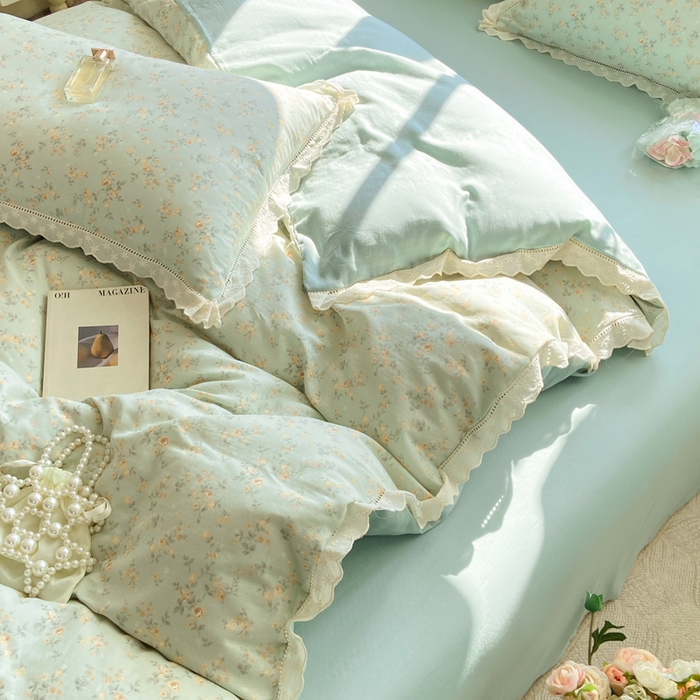 91家纺网 家纺一手货源 找家纺 红淳家纺 2026新款全棉A类双层纱四件套 秘境花园-绿