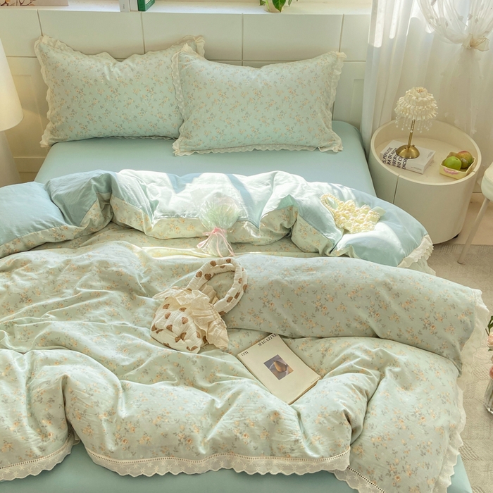 91家纺网 家纺一手货源 找家纺 红淳家纺 2026新款全棉A类双层纱四件套 秘境花园-绿